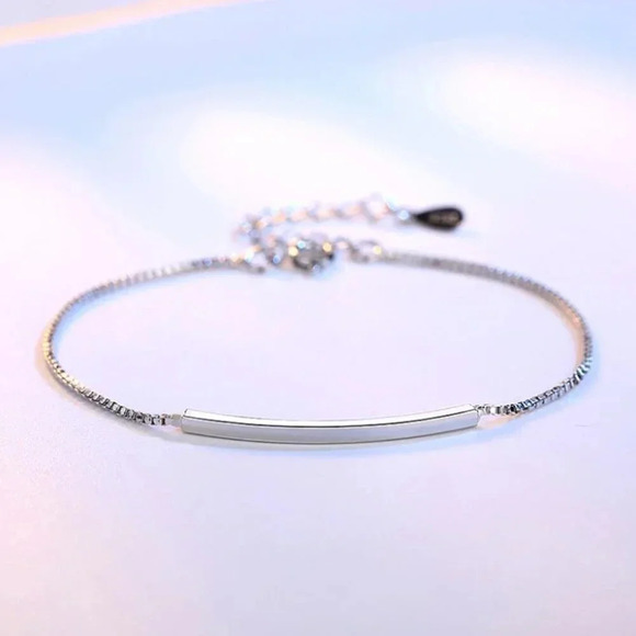 925 Sterling Silver Minimalist Simple Bar Bracelet - Picture 1 of 4